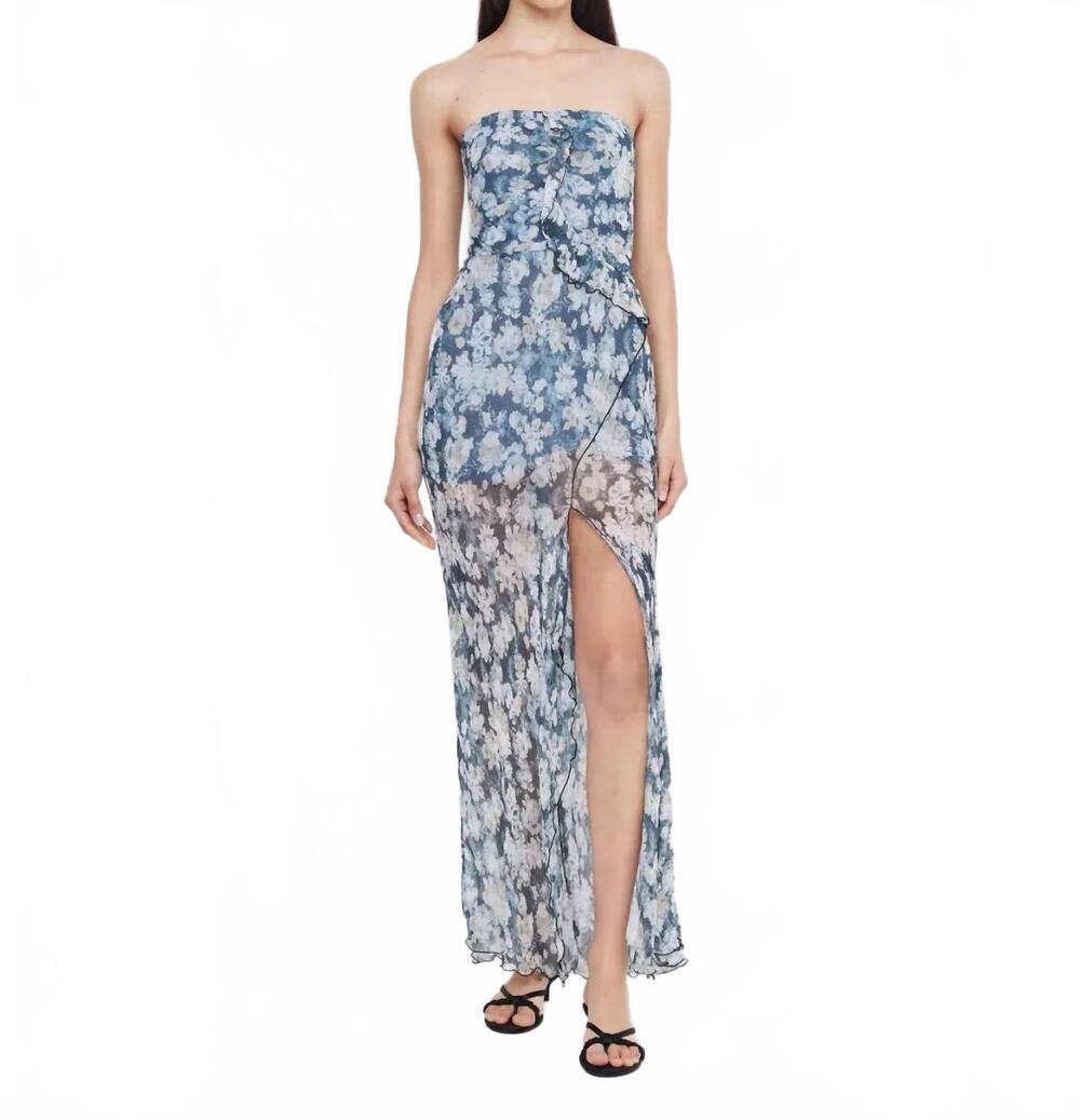 NEW BEC + BRIDGE opal strapless maxi dress in denim floral